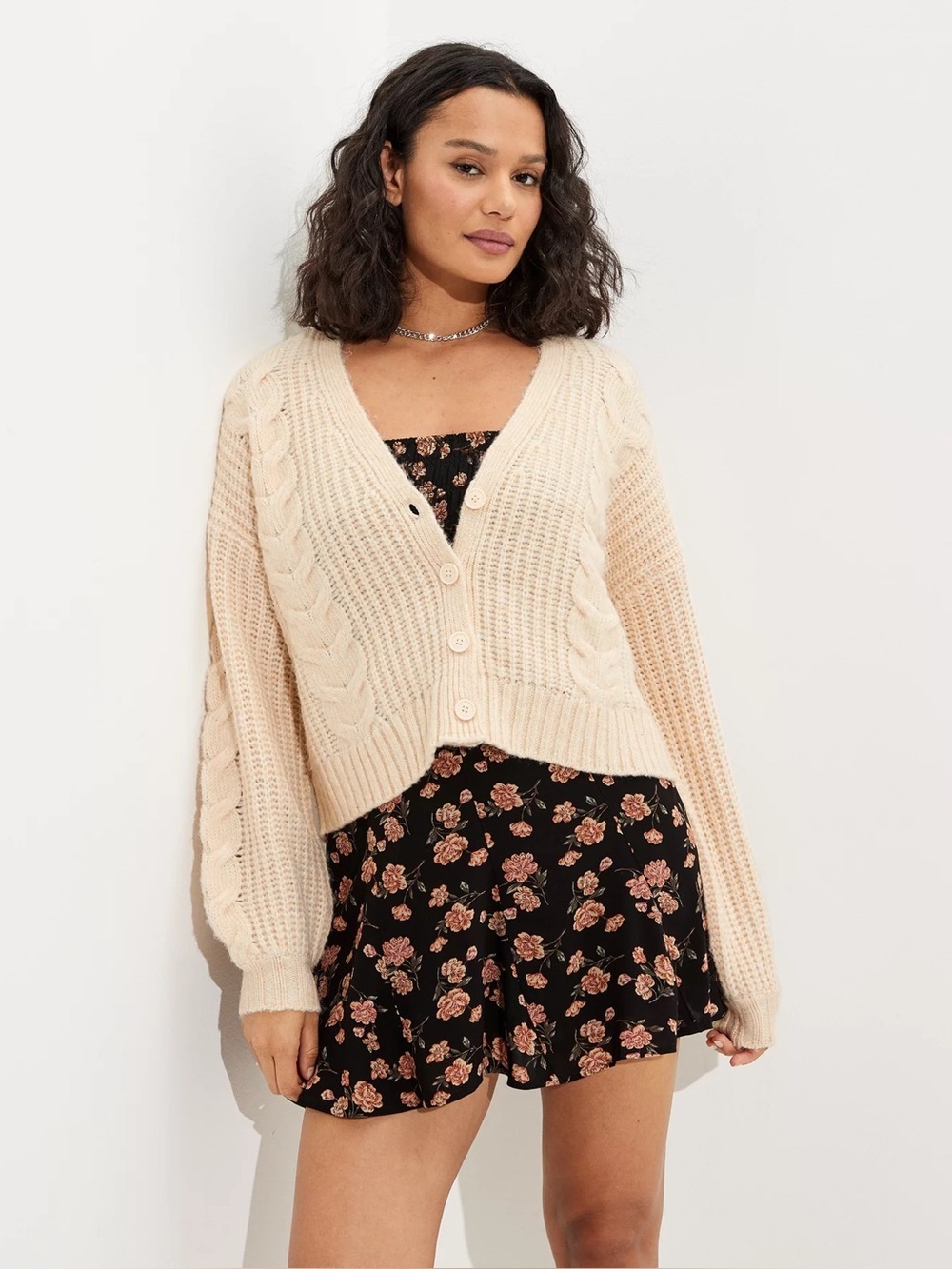 AMERICAN EAGLE Cream Knit Cardigan